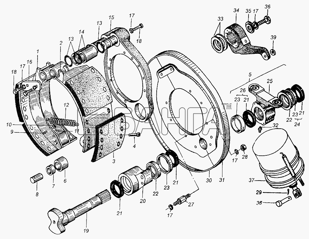 МАЗ МАЗ-64226 Схема Тормозной механизм заднего колеса-84 banga.ua